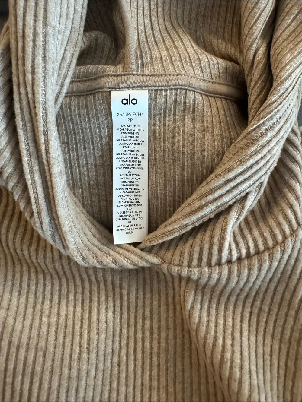 ALO Yoga Muse Cropped Ribbed Hoodie Sweater - Tan